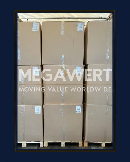 Numbered cartons on wooden pallets in the truck before shipping